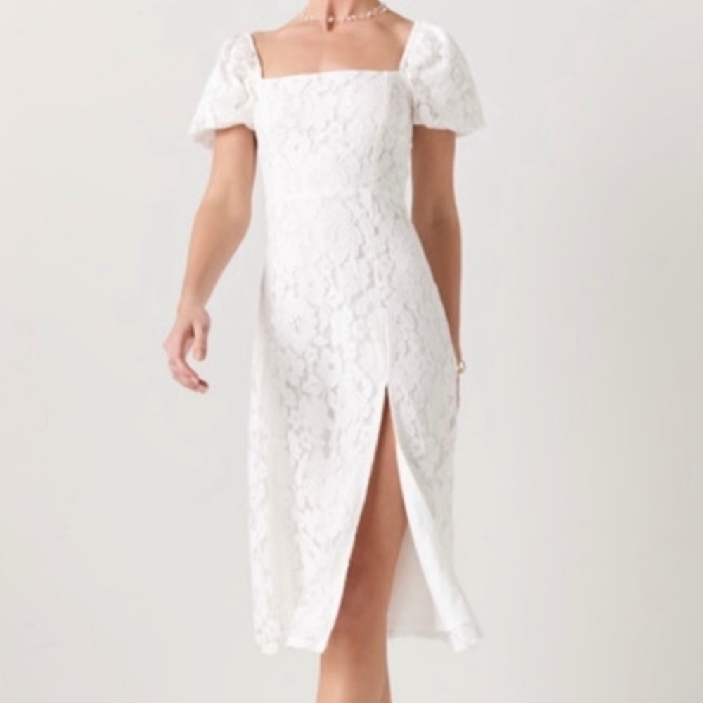 Tabitha Puff Sleeve White Midi Dress